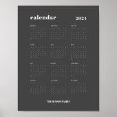 Poster Gras simple | Calendrier 2024 gris foncé et blanc (Devant)