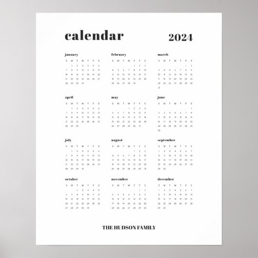 Poster Gras simple | Calendrier 2024 noir et blanc (Devant)