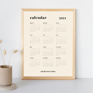 Poster Gras simple Calendrier Cream et Black 2024
