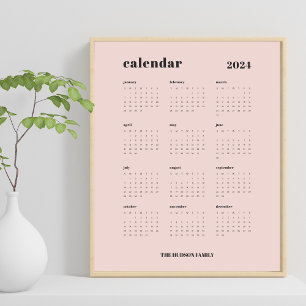 Poster Gras simple Calendrier Dusty Pink and Black 2024