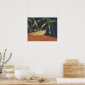 Poster Grasshopper en Grass vert sur Arrière - plan bleu (Cuisine)