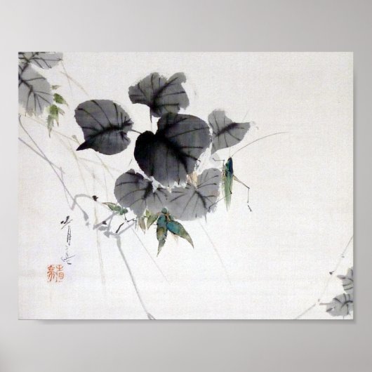 Poster Grasshopper sur la feuille Kudzu, Watanabe Seitei (Devant)
