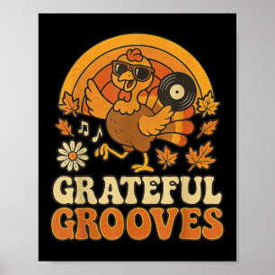 Poster Grateful Grooves Rétro Thanksgiving Dinde Automne