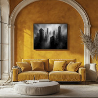 Gratte-ciel majestueux engloutis dans un brouillar