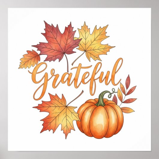 Poster Gratuit Citrouille & Feuilles d'automne (Devant)