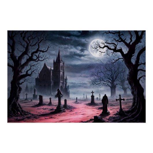 Poster Graveyard gothique sous Pleine lune (Devant)