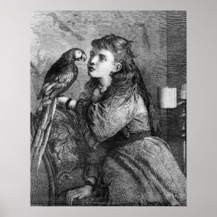 Poster Gravure à l'eau-forte vintage de fille et de