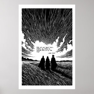 Poster Gravure d'art du chemin d'Emmaüs Luc 24 32 Écritur