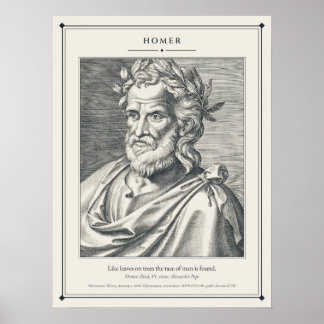 Poster Gravure d'Homère par Wierix, Ligne de l'Iliade de