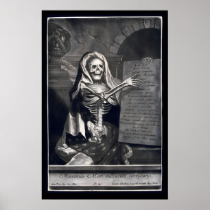 Poster Gravure mezzotinte de squelette gothique du XVIIIe
