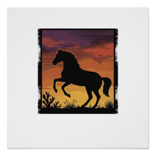 Poster Gravure occidentale silhouette de cheval au couche