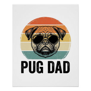 Poster Gravure Papa Pug Vintage Design pour Amoureux des