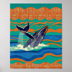 Poster Gravure sur bois de baleine à bosse