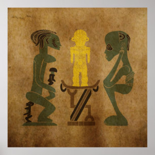 Poster Gravure sur roche tribale africaine abstraite art