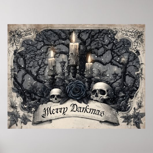 Poster Gravure vintage d'une scène de Noël gothique (Devant)