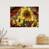 Poster gravures de fleurs de tournesol (Cuisine)