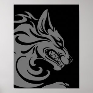 Poster Gray agressif et Loup tribal noir