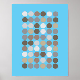 Poster Gray & Brown Circles Blue Modern Pattern Abstract