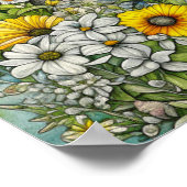 Poster Gray Kitty Chat assis en Fleurs (Coin)