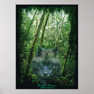 Poster Gray Wolf Spirit in Forest Eco Imaginaire Art Post