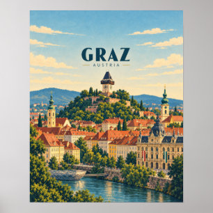 Poster Graz Autriche Art de Voyage Rétro
