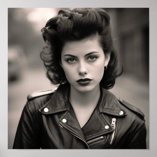 Poster Greaser Punk Girl dans une veste en cuir (Devant)