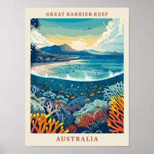 Poster Great Barrie Reef Australie Vintage voyage artisti