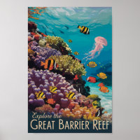 Great Barrie Reef Queensland Travel Art Vintage