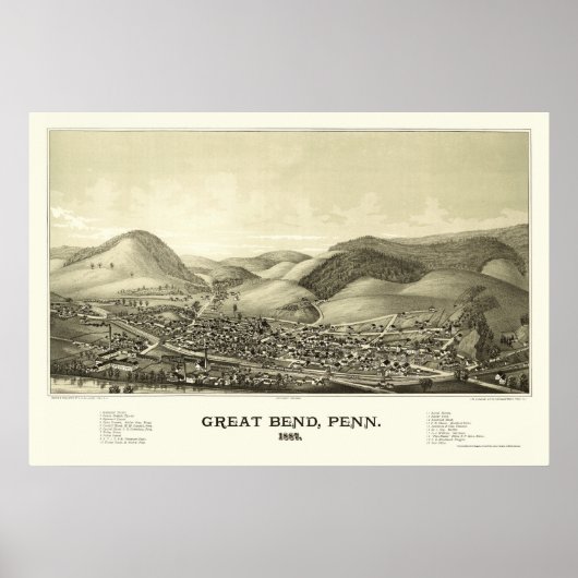 Poster Great Bend, PA Carte panoramique - 1887 (Devant)