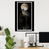 Poster Great Blue Heron, Reeds & Moon Nature Art Imprimer (Bureau à domicile)