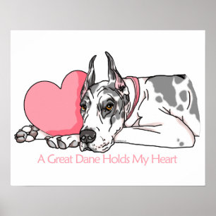 Poster Great Dane détient Heart Harlequin