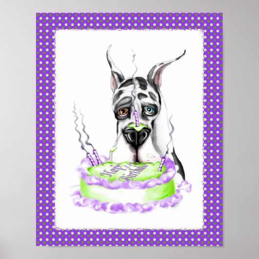 Poster Great Dane Harlequin gâteau d'anniversaire (Devant)
