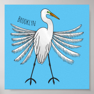 Poster Great egret bird cartoon illustration