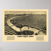Poster Great Falls, MT Carte panoramique - 1891 (Devant)
