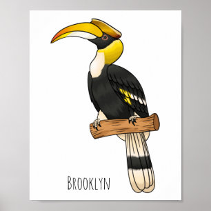 Poster Great hornbill bird cartoon illustration