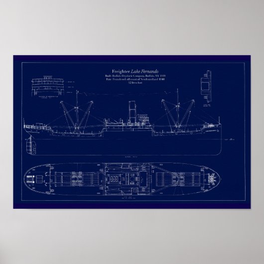 Poster Great Lakes Freighter Lake Fernando Blueprint (Devant)