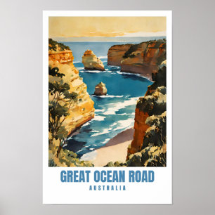 Poster Great Ocean Road Australie Art Retro Minima