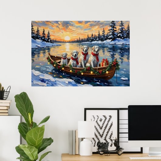 Poster Great Pyrenees Christmas Boat Holiday (Bureau à domicile)