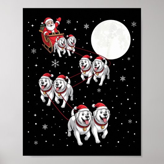 Poster Great Pyrenees Dog Xmas Pajama Matching Santa Clau (Devant)