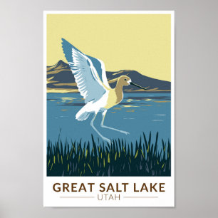 Poster Great Salt Lake American Avocet Travel Art Vintage