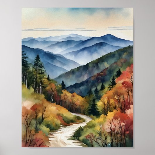 Poster Great Smoky Mountains Aquarelle Art (Devant)