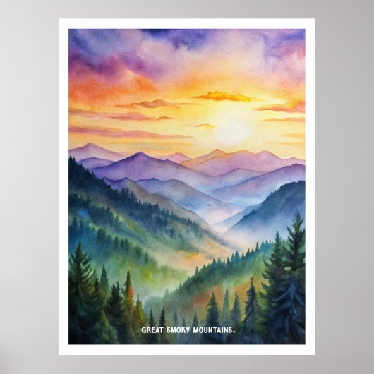 Poster Great Smoky Mountains National Park Aquarelle (Devant)