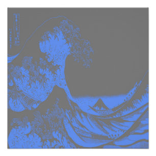 Poster Great Wave Blue & Grey