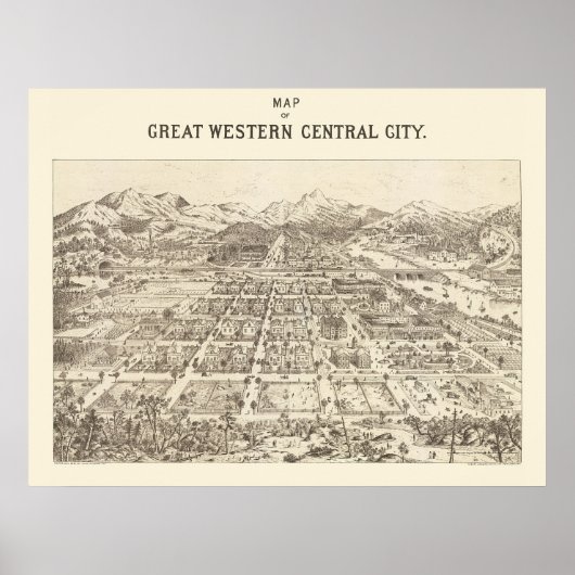 Poster Great Western Central, CO Carte panoramique - 1887 (Devant)