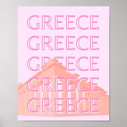 Poster Grèce, Art Voyage Grec, Art Voyage Pastel, Rose (Devant)