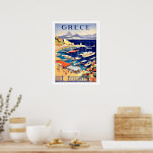 Poster Grèce, bateaux de pêche sur une petite marine (Cuisine)