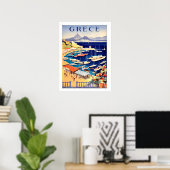 Poster Grèce, bateaux de pêche sur une petite marine (Bureau à domicile)