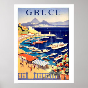Poster Grèce, bateaux de pêche sur une petite marine