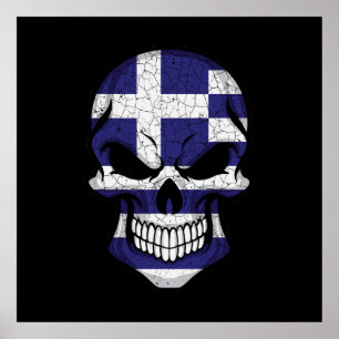 Poster Grèce Drapeau crâne souriant