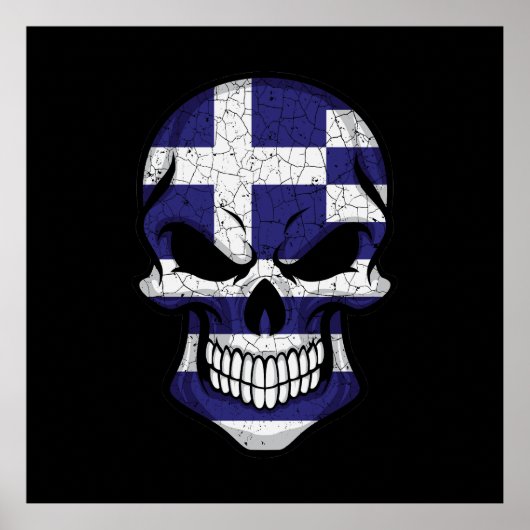 Poster Grèce Drapeau crâne souriant (Devant)